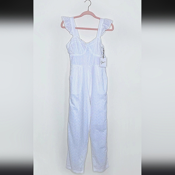 Japna - White Eyelet Ruffle Sleeve Jumpsuit - Picture 5 of 6